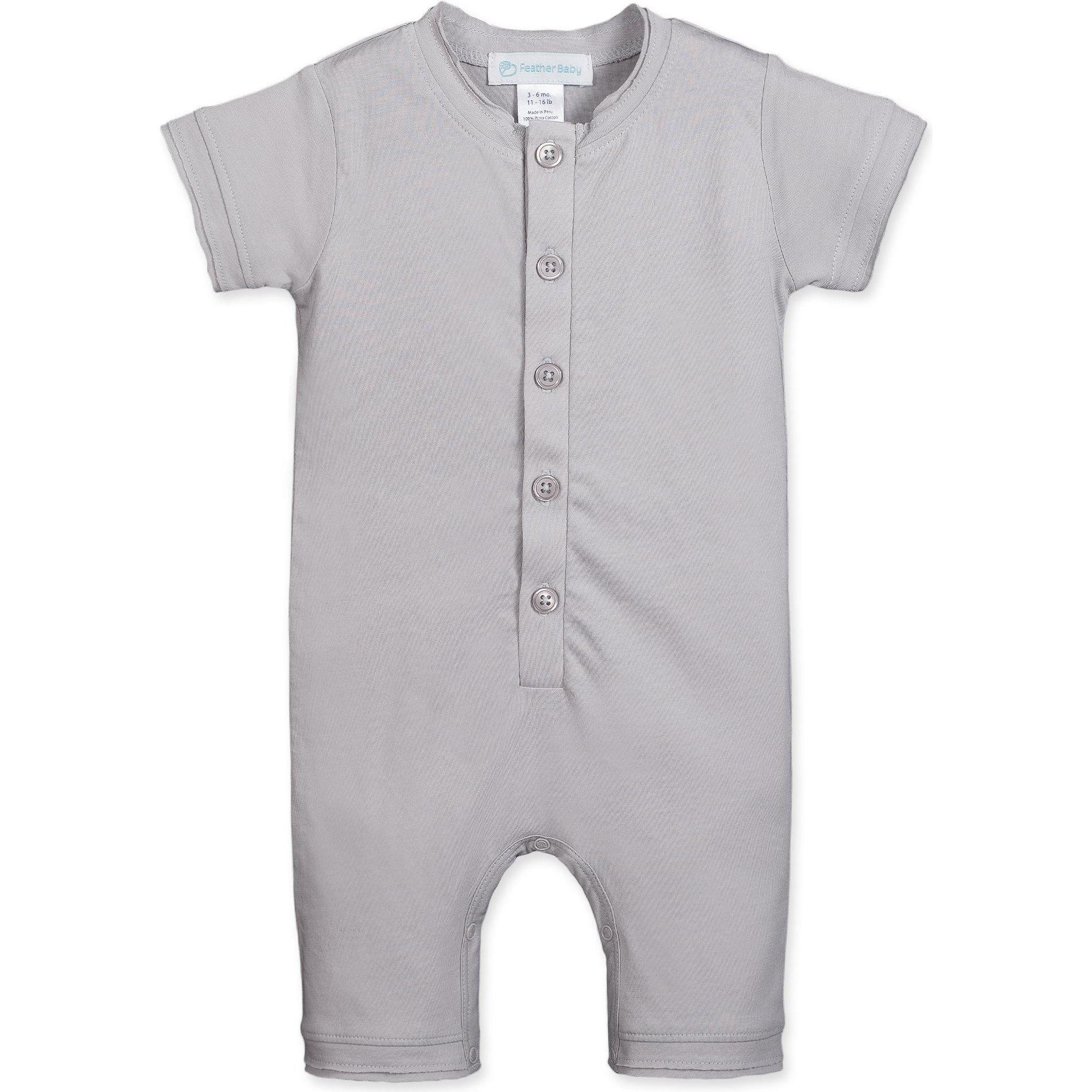 Henley Romper, Solid Grey | Maisonette
