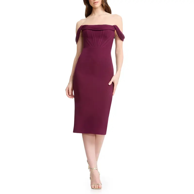 Dress the Population Vickie Off the Shoulder Midi Corset Dress in Sage at Nordstrom, Size X-Large | Nordstrom