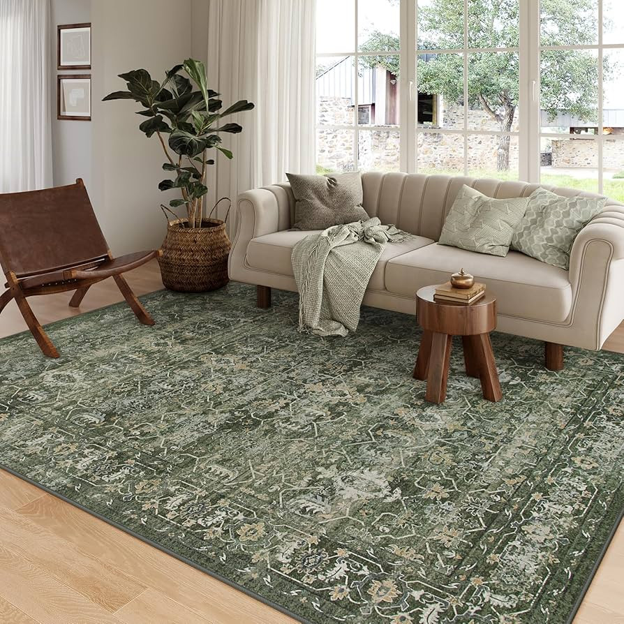 Lahome Washable Area Rugs 5x7 Green Rugs for Living Room,Boho Green Rugs for Bedroom,Dining Room ... | Amazon (US)