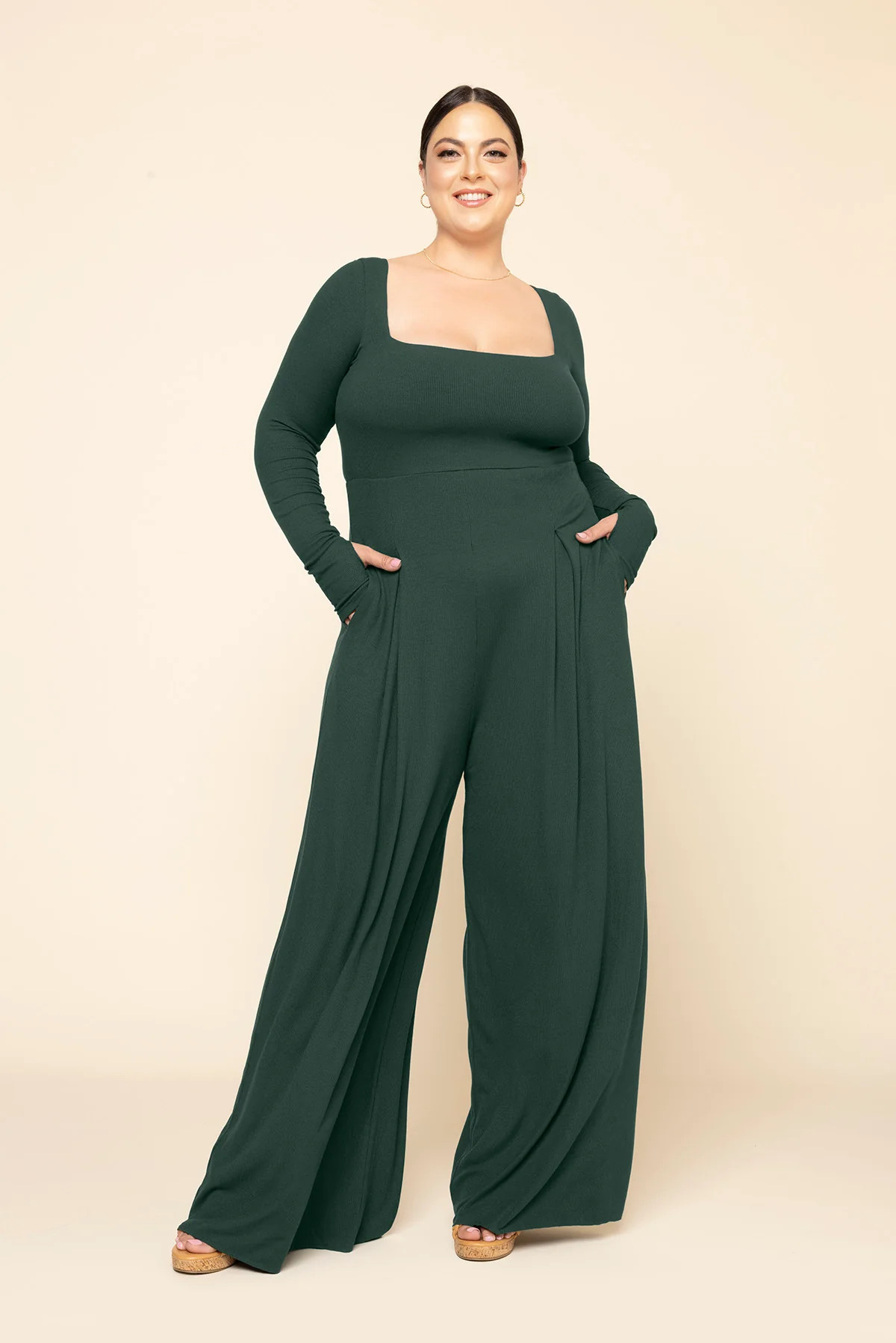 Go With The Flow Long Sleeve Jumpsuit - Deep Forest | POPFLEX