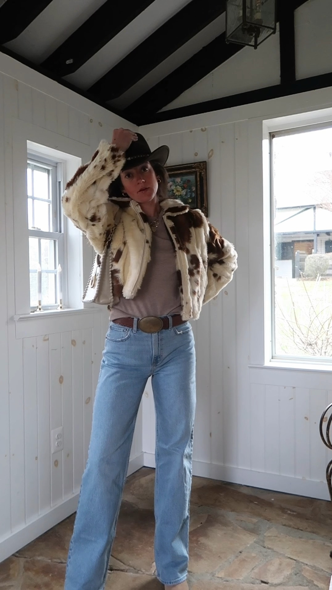 WINTER OUTFIT 

Boots: Dolce Vita (Linked)
Jeans: Abercrombie (Linked)
Belt: Free People (Linked)
Top: Gap(Linked)
Jacket: Zara (Linked Similar)  
Earrings: Anthropologie (Linked)  
Purse: Vintage (Linked Similar) 
Sunglasses: Free People (Linked) 
Hat: Small Local Boutique (Linked Similar)

#winterfashion #fashion 
