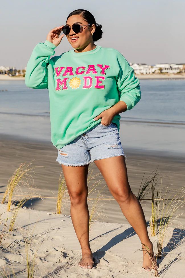 Vacay Mode Chenille Patch Lime Oversized Graphic Sweatshirt | Pink Lily