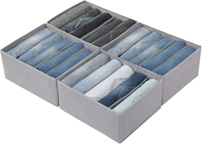 Qozary Pants Jeans Organizer for Closet, 4 Pack Drawer Organizers for Clothing, 5 Grids Wardrobe ... | Amazon (US)