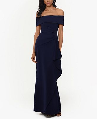 XSCAPE Ruffled Off-The-Shoulder Gown - Macy's | Macy's