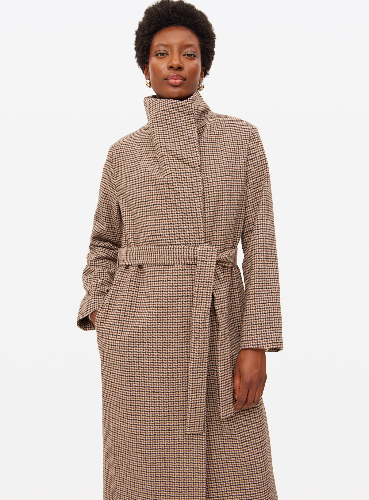 Brown Funnel Neck Belted Coat | Tu Clothing