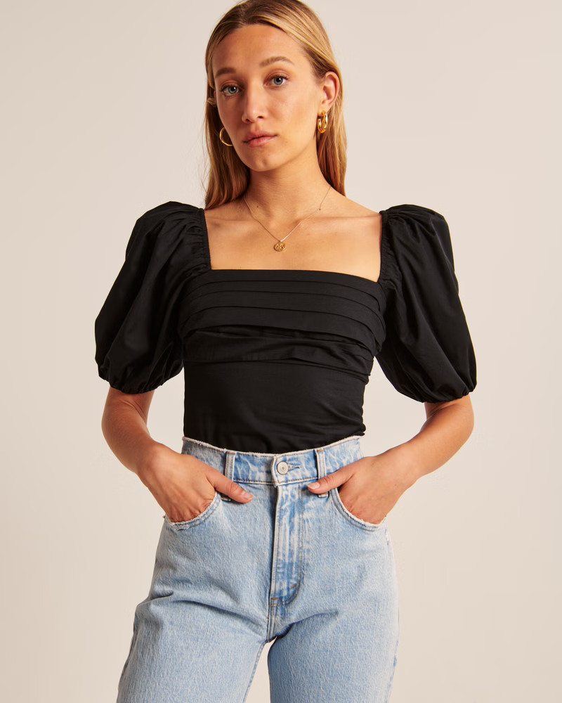 Puff Sleeve Poplin Squareneck Top | Abercrombie & Fitch (US)