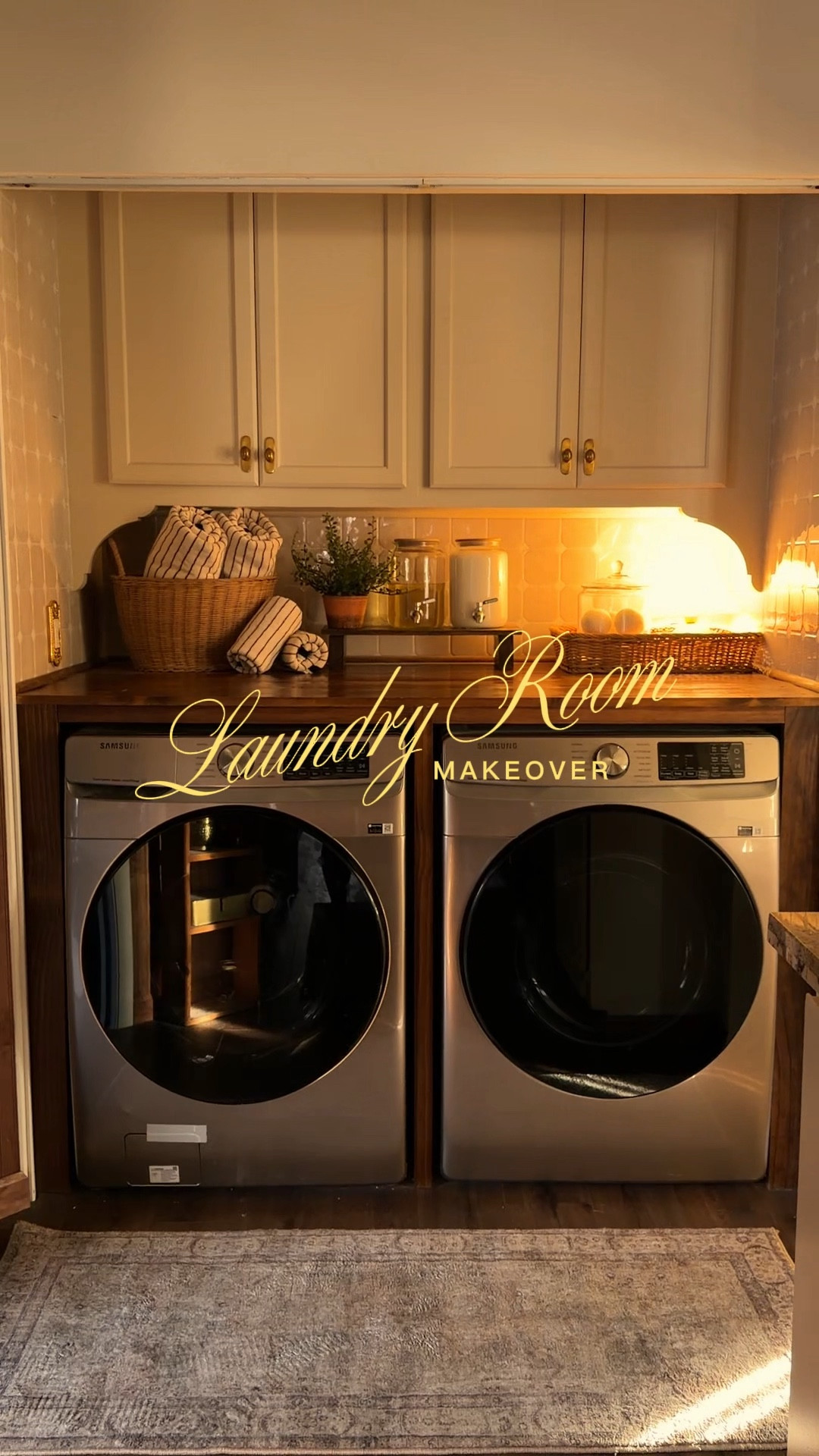 Finally getting around to sharing our DIY laundry room makeover!! 🧺🫧 

I’m not sure this is even considered a laundry room, but I was determined to make it cozy (duh!). Also, having a counter above your washer and dryer is SUCH A GAMER CHANGER! If you’ve been thinking about it, DO IT!

#laundryroom #laundryroommakeover #laundryroomgoals #homedecor #diyhomeprojects 

#LTKOver40 #LTKHome