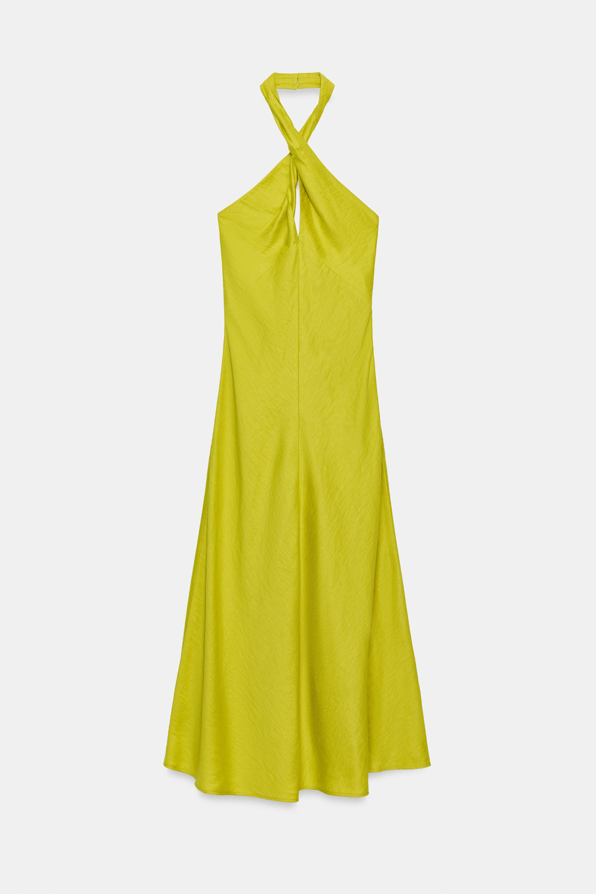 LINEN WRAP HALTER MIDI DRESS | Zara US
