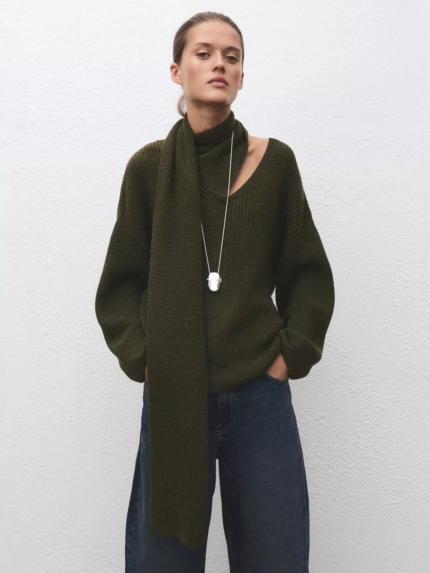 Mango Scarf Jumper, Green | John Lewis (UK)