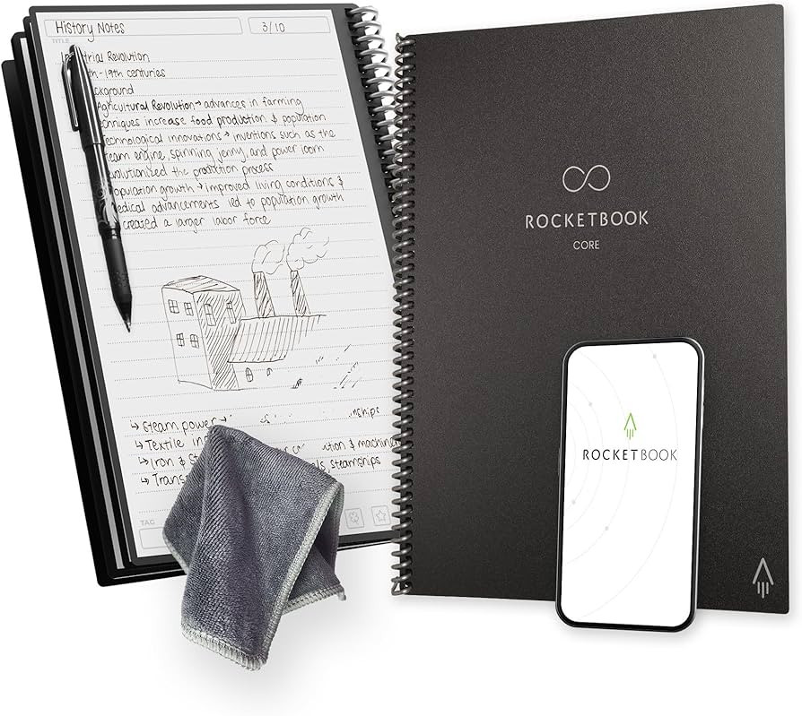 Rocketbook Core Reusable Spiral Notebook, Letter Size 8.5x11, Black - Lined Pages, App-Connected,... | Amazon (US)
