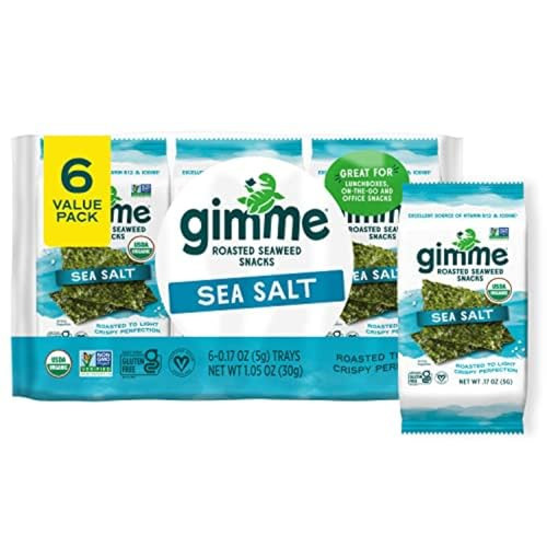 Gimme Seaweed Organic Premium Roasted Seaweed Snacks, Sea Salt, 6 Count, Keto, Vegan, Gluten-Free, Great Source of Omega3s and Iodine, Healthy On-The-Go Snack for Kids and Adults | Amazon (US)