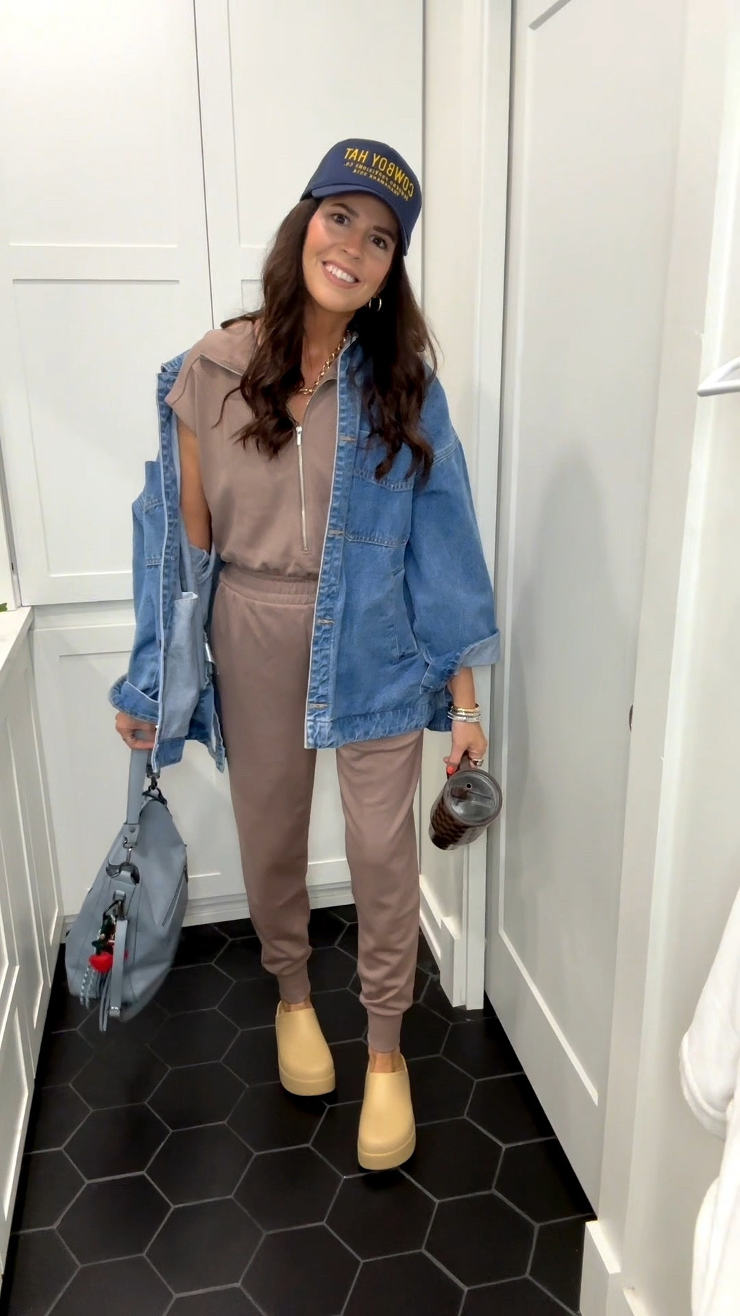 I’m wearing the small in the jumpsuit. The small is a 4-6, medium 8-10 and so on.  I believe it’s TTS. Size up if you’re curvy. 
Clogs: size 8, and I’m a size 8.5 with plenty of room 
Jacket: size medium; extremely oversized, I could have sized down to the small. Purse and charms are in my Amazon storefront  

#LTKOver40 #LTKootd #LTKTall