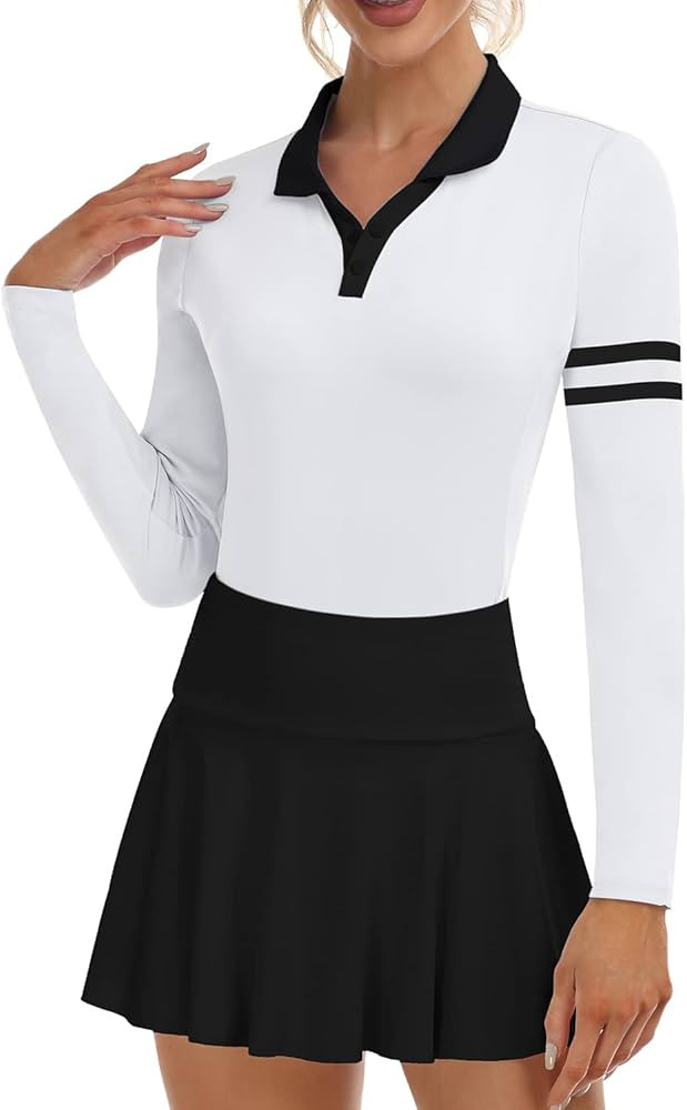 Soneven Womens Long Sleeve Golf Shirts Half Zip Moisture Wicking Print Golf Tops Tennis Shirts(XS... | Amazon (US)