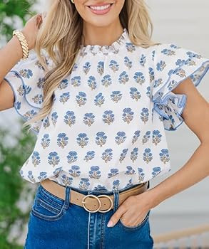 Women Y2K Floral Peplum Top Boho Ruffle Flutter Sleeve Patchwork Shirt Cute Summer Babydoll Blous... | Amazon (US)