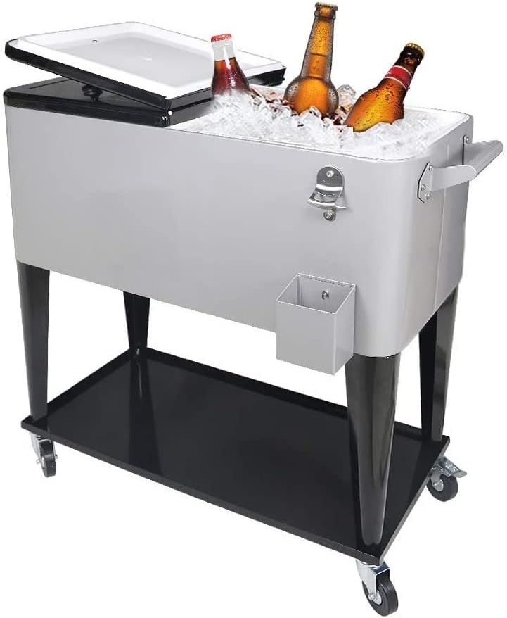 Nattork 80 Quart Rolling Cooler Cart,Portable Wicker Cooler Trolley for Outdoor Patio Deck Party,Bev | Amazon (US)