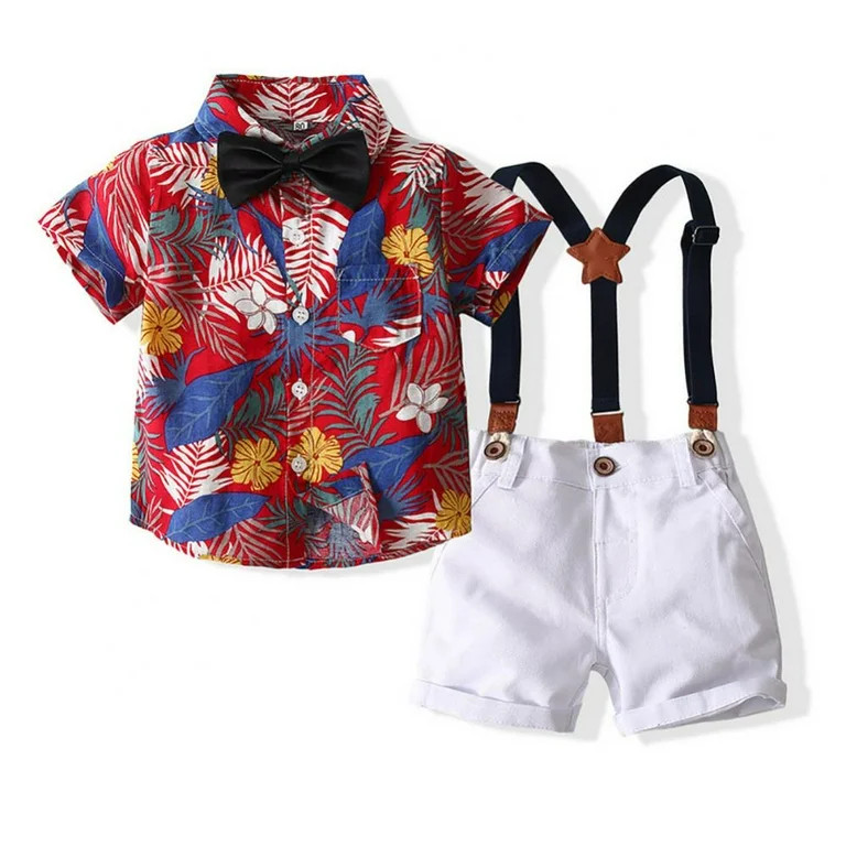 Xinhuaya 1-6T Summer Toddler Suspender Short Suit Baby Boys Clothes Sets Short Sleeve Leaves Flor... | Walmart (US)
