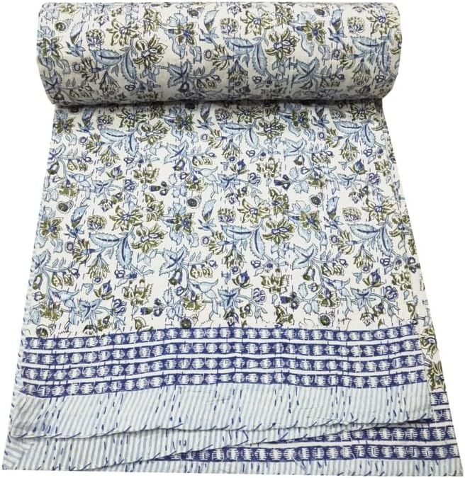 V Vedant Designs Hand Block Floral Printed Kantha Quilt, Cotton Kantha Bedspread, Queen Size Kant... | Amazon (US)