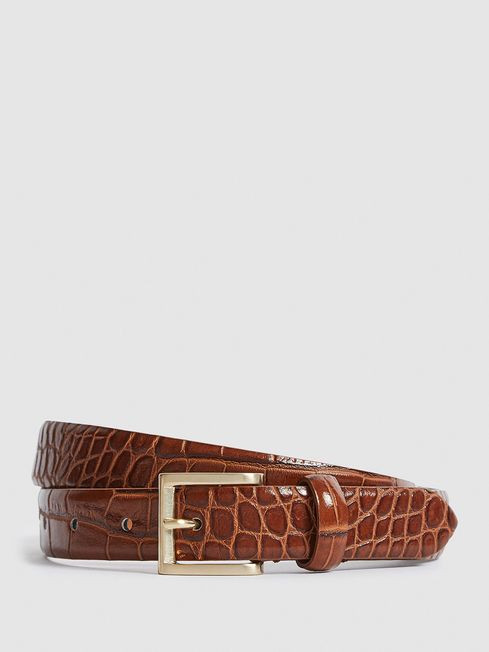 Leather Croc Embossed Belt | Reiss UK