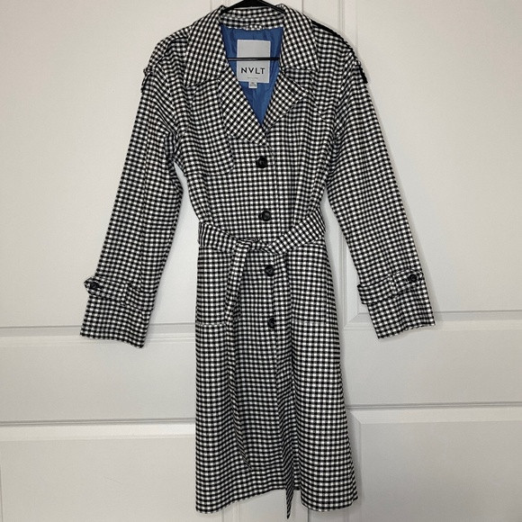 NVLT Black White Gingham Check Utility Rain Trench Coat Size M | Poshmark