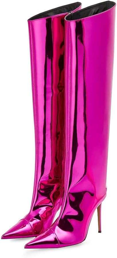Ancomafio Metallic Boots Knee High Boots & Ankle Boots for Women Stiletto Heel Mirrior Boots Poin... | Amazon (US)
