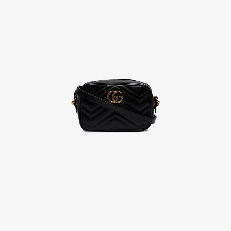 Gucci Black Leather GG Marmont matelassé Mini bag | Browns Fashion