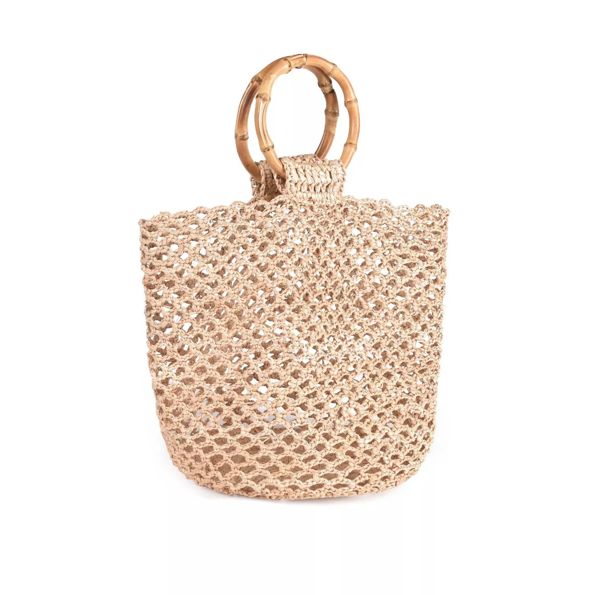 Adornia Natural Crochet Bucket Bag with Bamboo Handle | Target