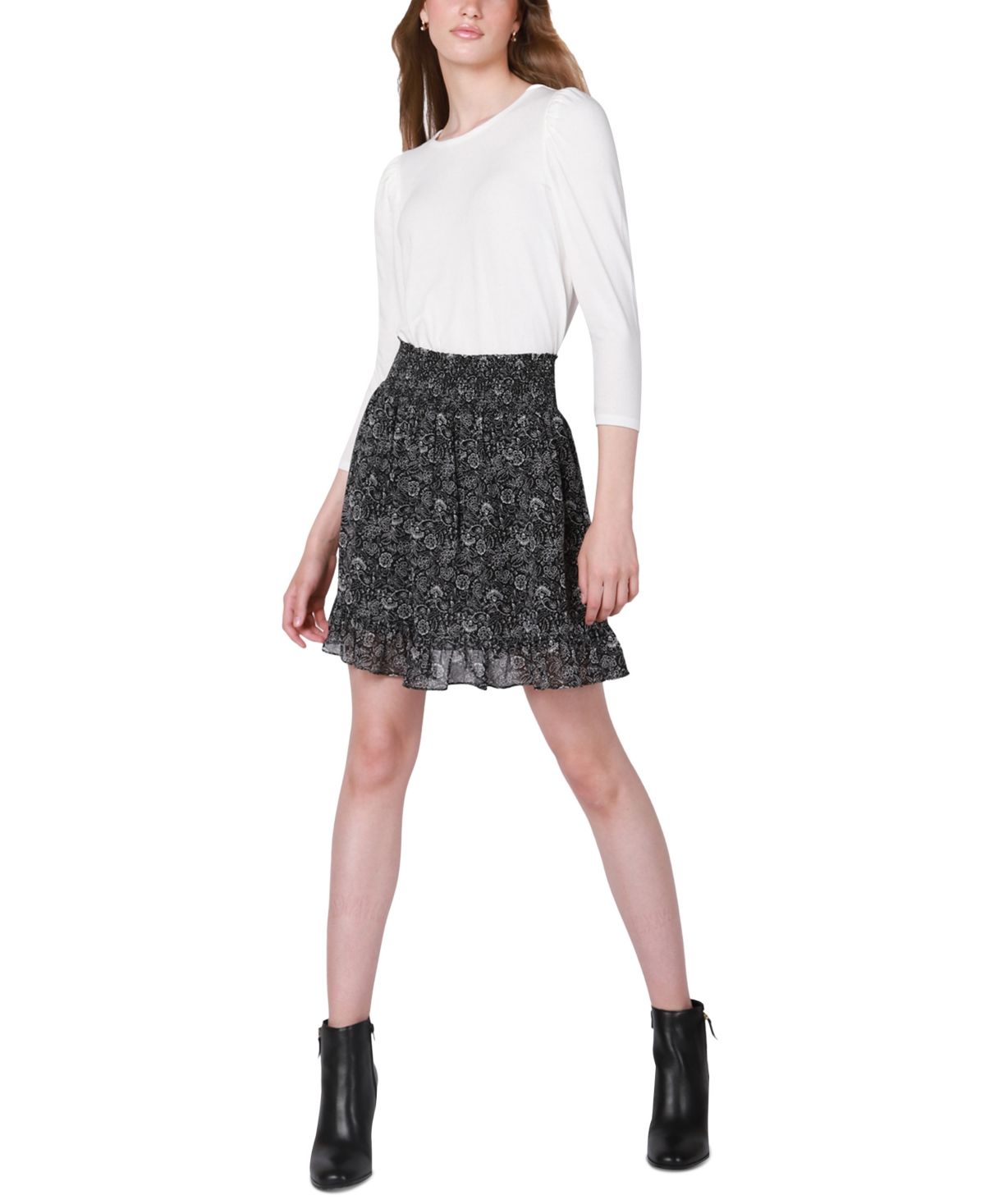 Black Tape Women's Smocked Ruffle Floral-Print Skirt | Macys (US)