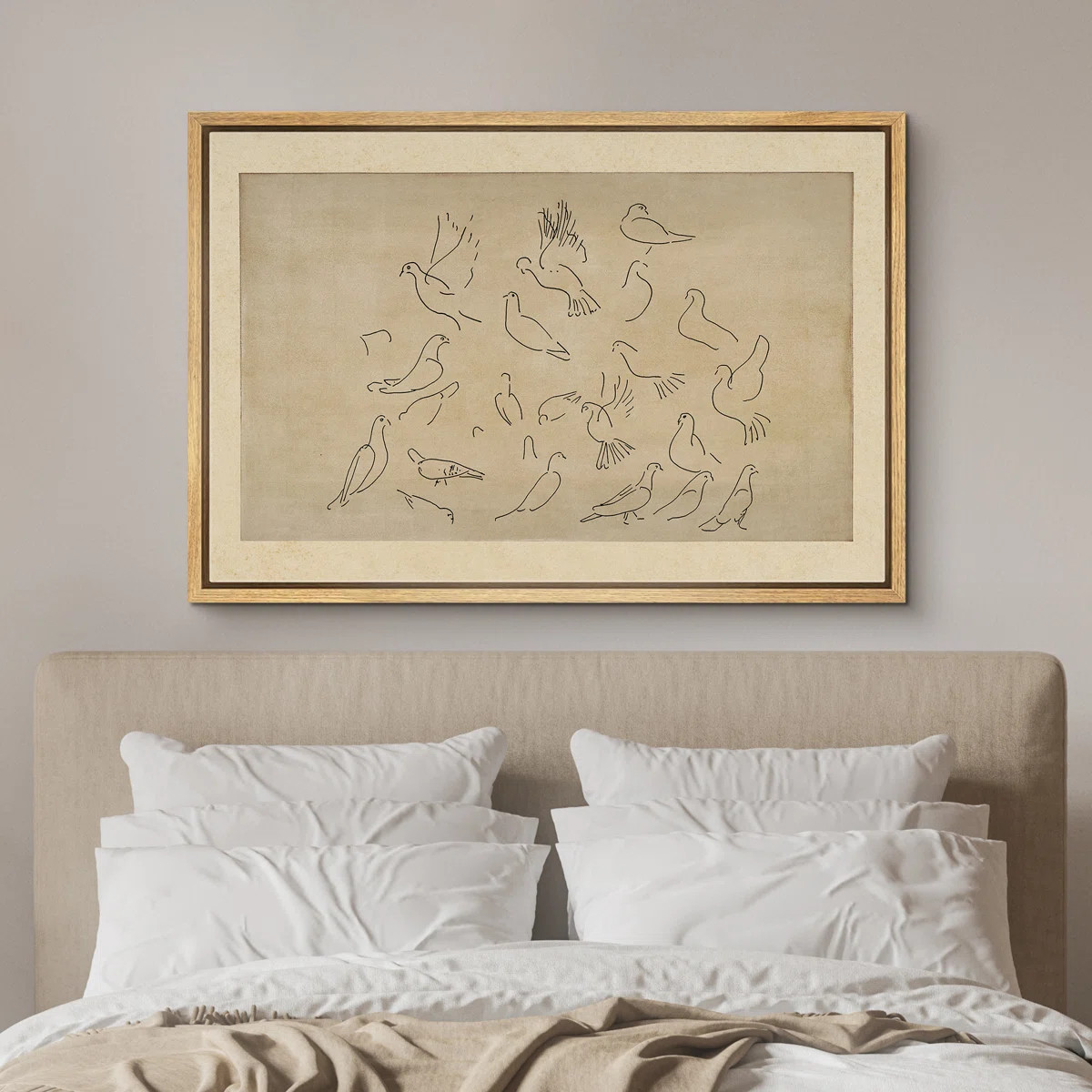 Animals Minimalist Bird Line Artwork, Hand-Drawn Bird Sketch on Vintage Beige Background Modern A... | Wayfair North America