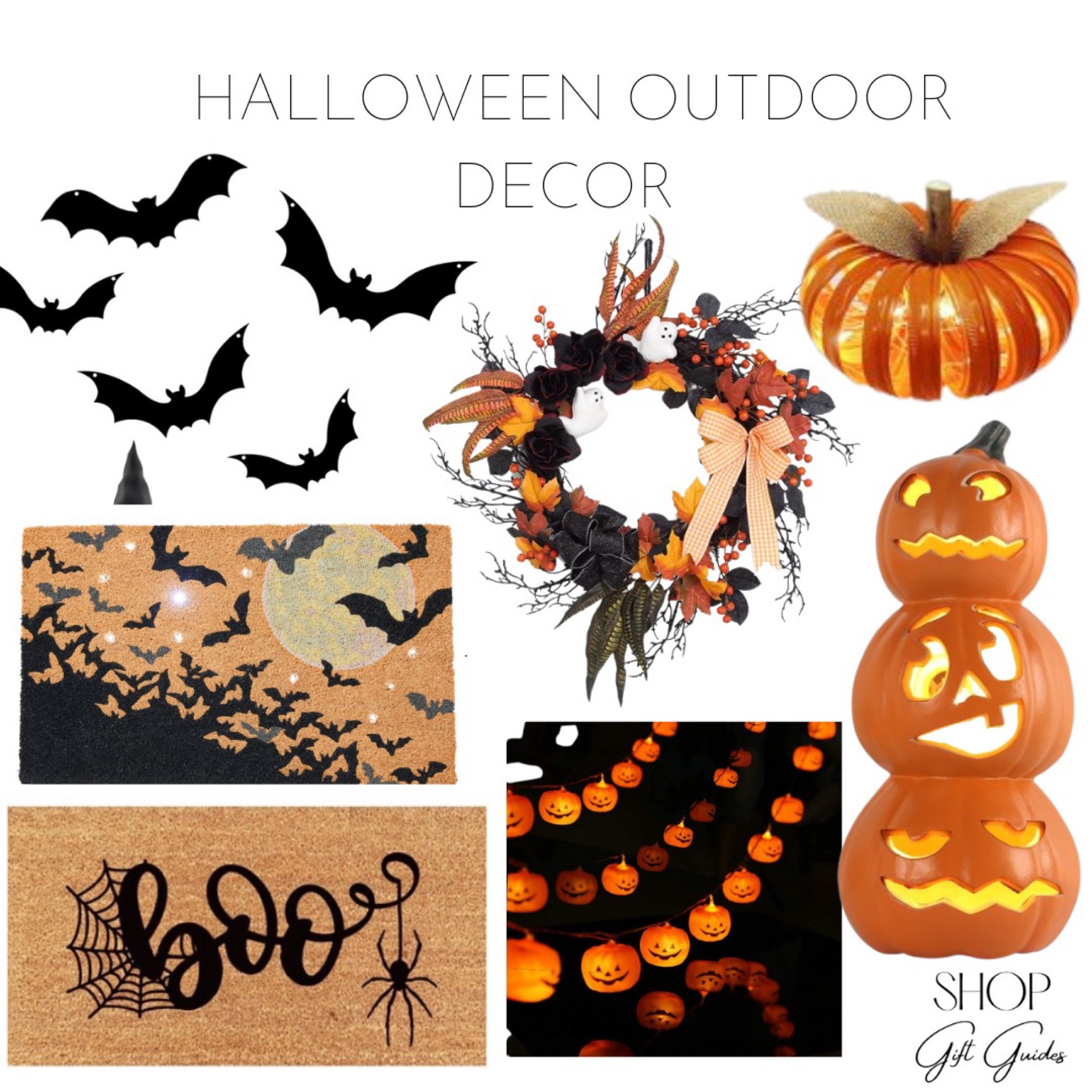 Outdoor Halloween decorations! 

Hanging bats | Halloween front door wreath | light up outdoor pumpkin | light up tall pumpkin front door | pumpkin hanging lights | Halloween lights | Halloween front door mat 

#LTKSeasonal #LTKunder50 #LTKHalloween