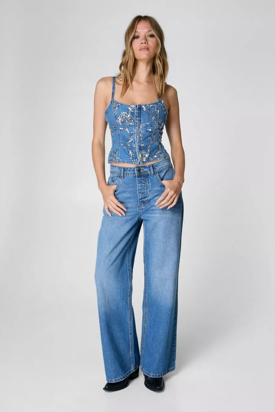 Limited Sequin Denim Corset Top | Nasty Gal US