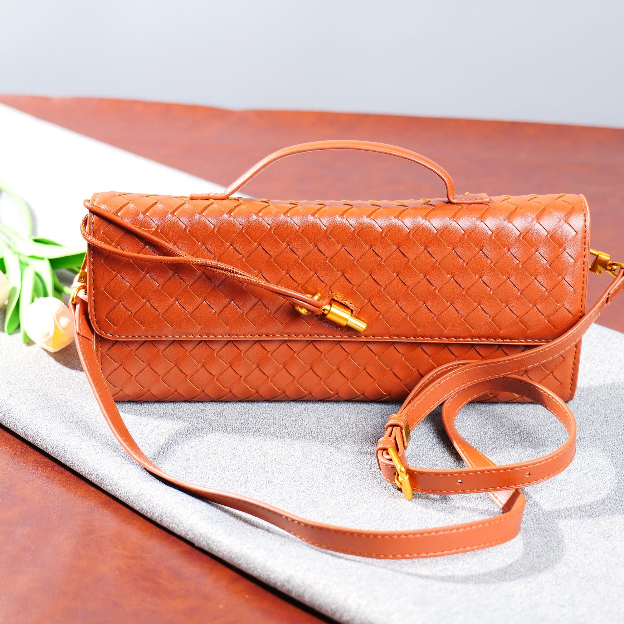 Woven PU Leather Baguette Clutch with Metal Clasp — Convertible Crossbody & Top Handle | Etsy (Global)