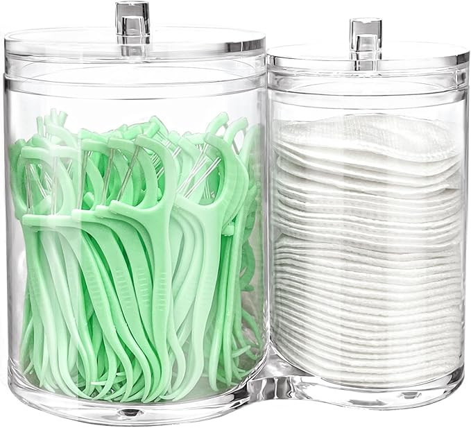 Qtip Holder for Cotton Ball, Cotton Swab, Cotton Round Pads, 16 oz - 8 oz Acrylic Apothecary Jars... | Amazon (US)