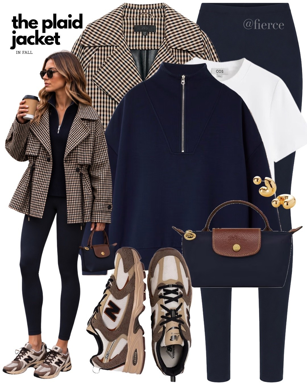 Plaid check trench jacket navy leggings new balance 530 navy zipped sweatshirt Longchamp mini bag

#LTKuk #LTKautumn #LTKeurope