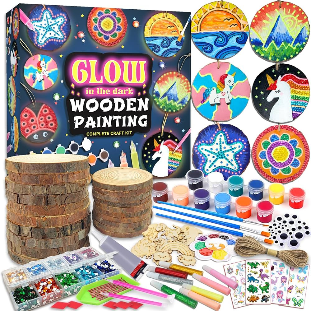 klmars Kids Wooden Painting Kit-Glow in The Dark-Arts & Crafts Gifts for Boys Girls Ages 5-12-Woo... | Amazon (US)