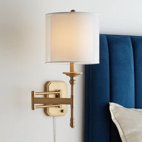 Possini Euro Atka Antique Brass Plug-In Swing Arm Wall Lamp | LampsPlus.com