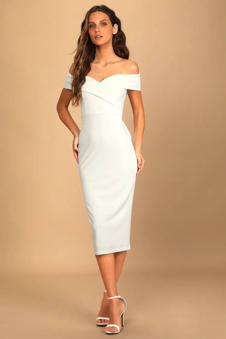 Cordially Invited White Off-the-Shoulder Bow Back Midi Dress | Lulus (US)
