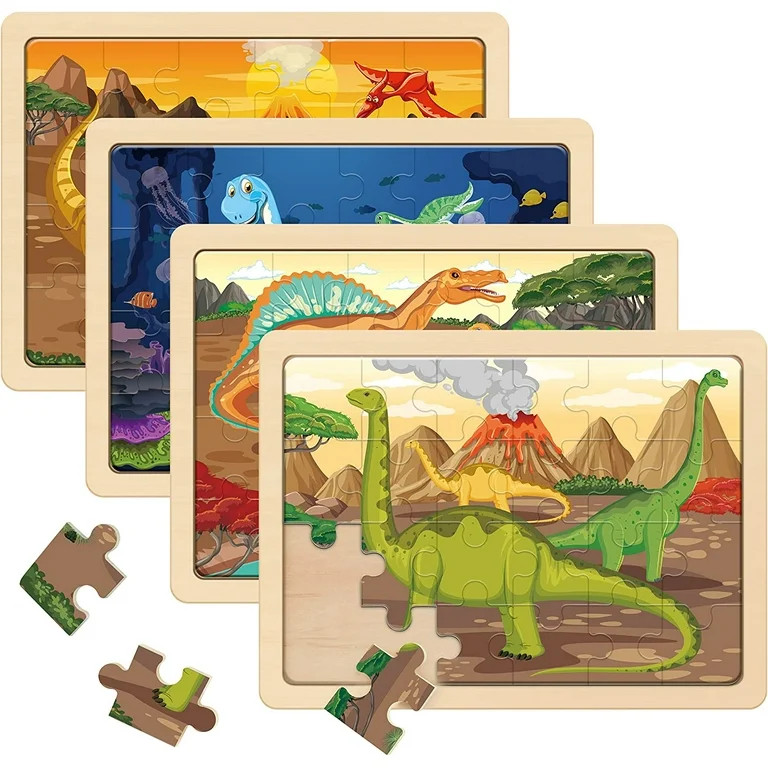 SYNARRY Wooden Dinosaur Puzzles for Kids Ages 3-8, 4 Packs 24 PCs Jigsaw Puzzles Preschool Educat... | Walmart (US)