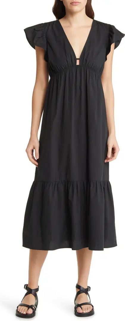 Tina Flutter Sleeve Cotton Blend Midi Dress | Nordstrom