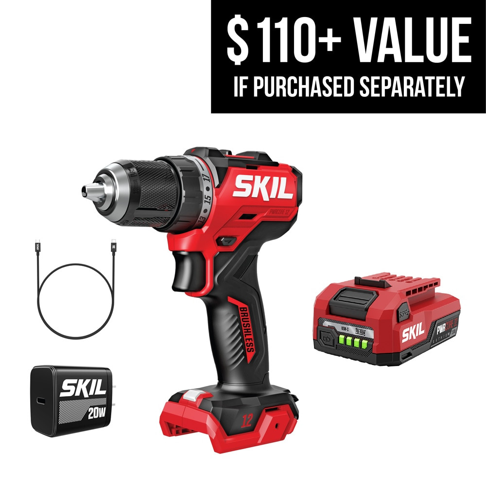 SKIL PWR CORE 12 PWR CORE 12-volt 1/2-in Keyless Brushless Cordless Drill ( 1 -Batteries Included, and Charger Included ) | DL6290A-11 | Lowe's