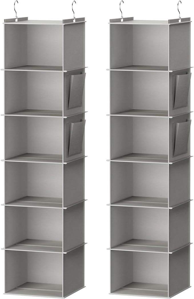 Hanging Closet Organizer, 6-Shelf Closet Hanging Storage Shelves, 2 Packs, Light Grey | Amazon (US)