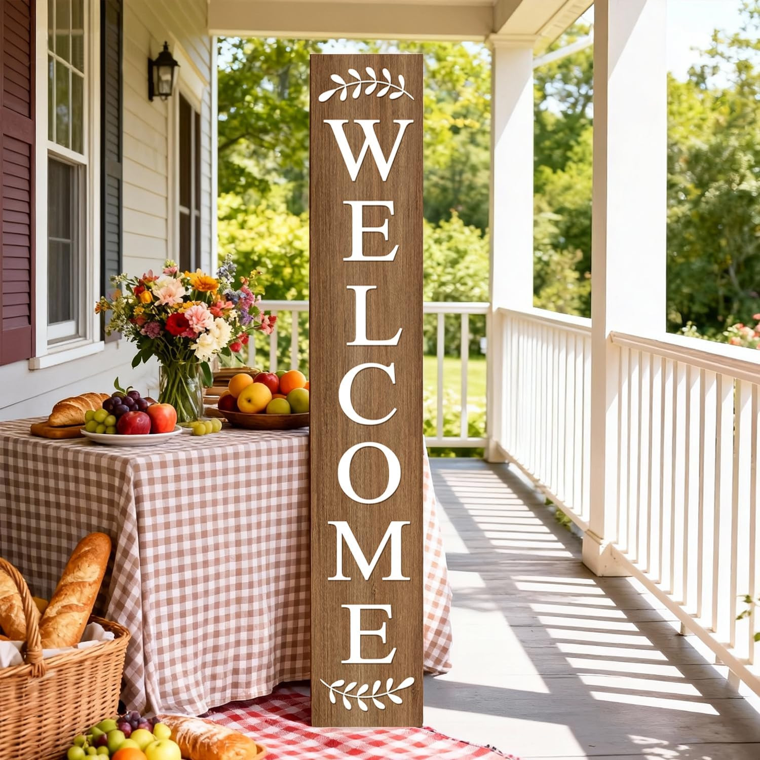 Farmhouse Wooden Welcome Sign Stand for Front Door, 47" Large Welcome Sign for Front Porch, Rustic Vertical Tall Porch Leaner Decor for Outdoor Patio Garden | Amazon (US)