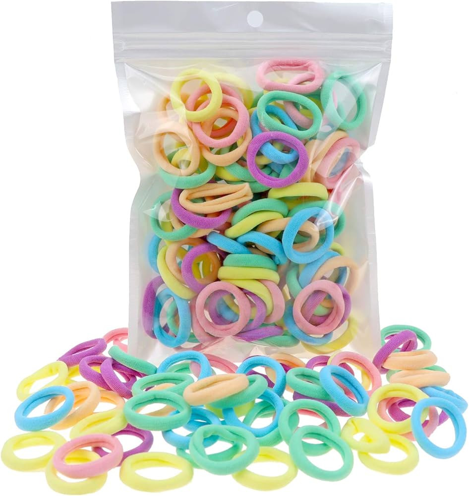 100 Pack Pastel Colorful Nylon Elastics Hair Tie Girls' Ponytail Holder Accessories | Amazon (US)