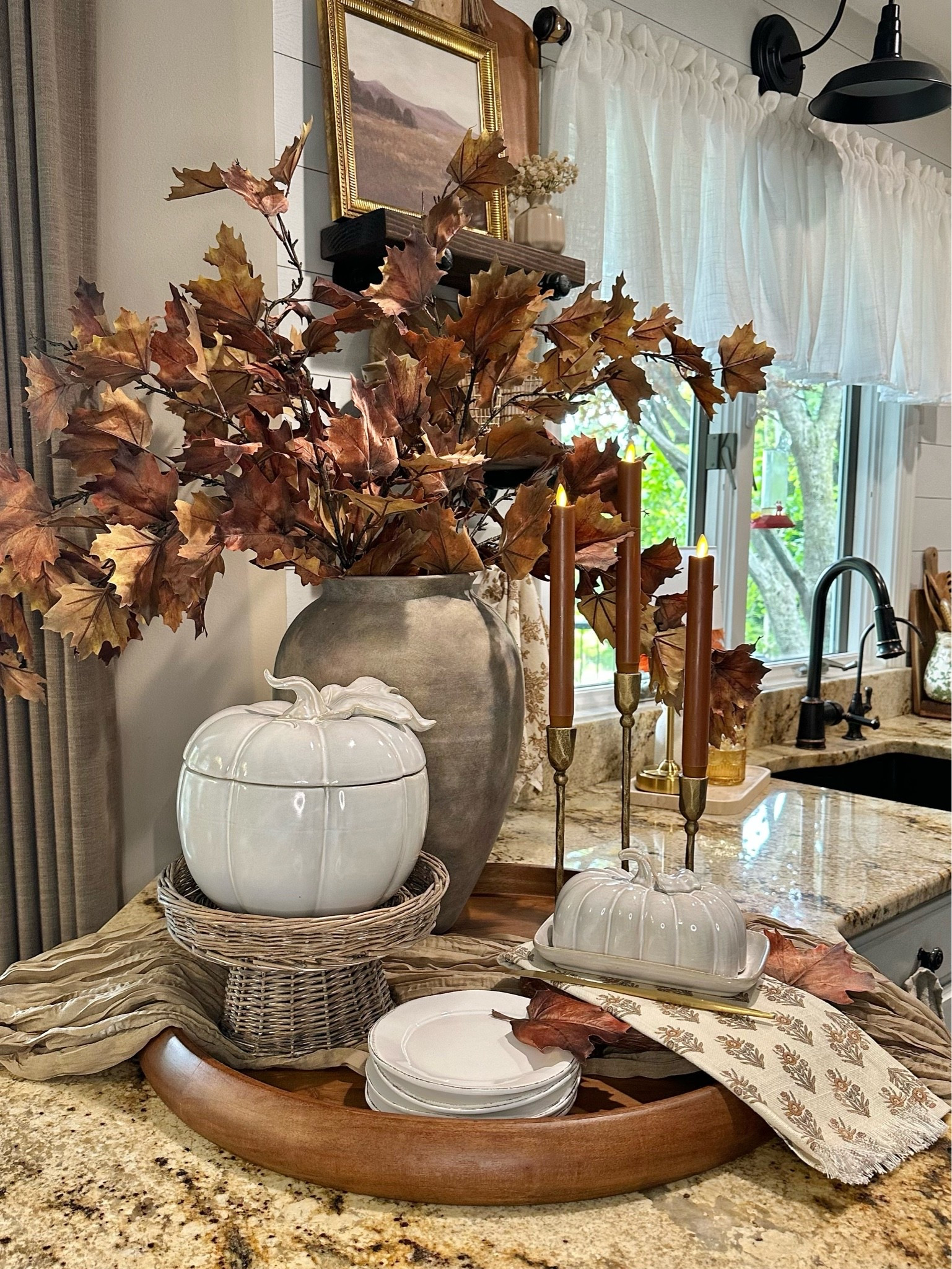 Timeless & Tasteful Fall Centerpiece 🍂 Pretty and practical is always my favorite combination! I turned this pumpkin cookie jar into the cutest bread keeper and paired it with the matching pumpkin butter dish from @beckiowensliving beckiowensliving. Added warm fall stems and flameless candlelight for an easy, cozy centerpiece that’s perfect for the season. 🤎

For reference: 5 stems used in vase.

#FallDecor #FallKitchenDecor #FallCenterpiece #KitchenDecor #AutumnDecor #FallHomeDecor #PumpkinDecor #PumpkinCookieJar #ButterDish #BreadAndButter #BreadKeeper #FallTableDecor #FallEntertaining #FallFlorals #FallStems #FauxStems #WoodenTray #DecorativeTray #Candles #Candlelight #KitchenStyling #KitchenInspo #CozyKitchen #AutumnKitchen #SeasonalDecor

#LTKSeasonal #LTKHome #LTKSaleAlert