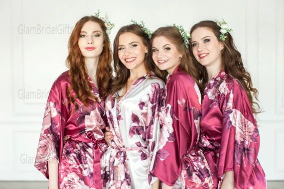 Sale! Silk Bridesmaid Robes - Bridesmaid Gifts - Floral Robe - Getting Ready Robes - Bridal Party... | Etsy (US)