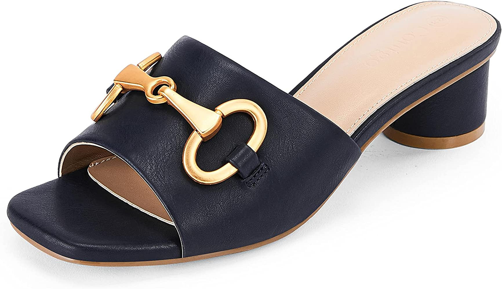 Womens Chunky Round Heel Slides Square Peep Toe Sandals Slip On Single Band Comfortable Mules wit... | Amazon (US)