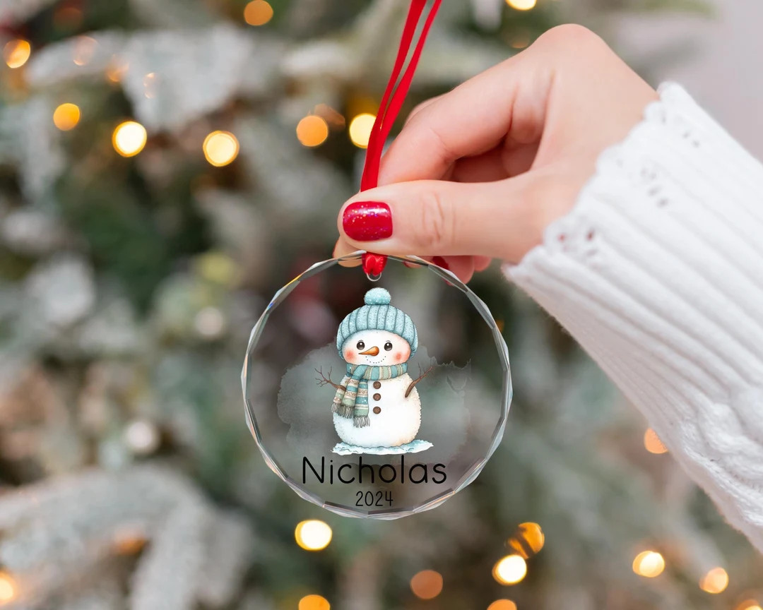 Custom Crystal Ornament Personalized With Your Name, Customized Blue Snowman Ornament, Glass Orna... | Etsy (US)