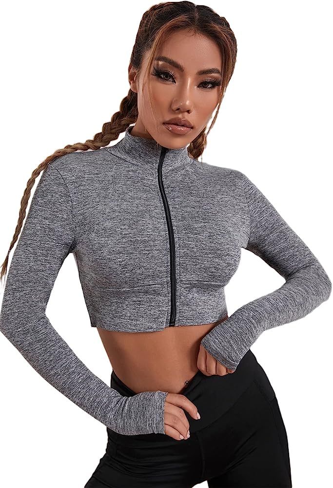 SOLY HUX Women's Athletic Zip Up Long Sleeve Crop Lightweight Workout Sports Jacket | Amazon (US)