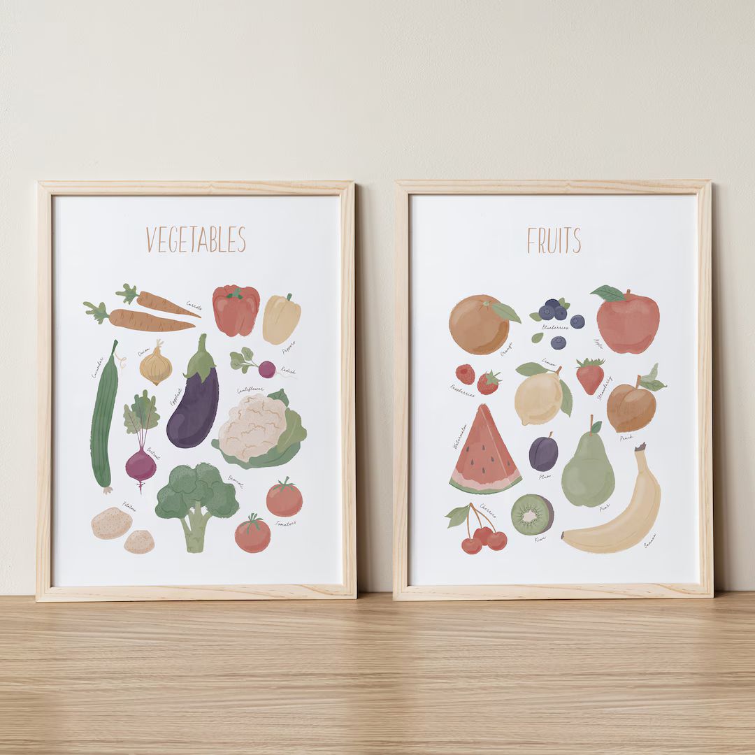 Vegetable Print, Set Of Two Prints, Fruits And Veggies, Educational Posters, Vegan Art, Montessor... | Etsy (US)