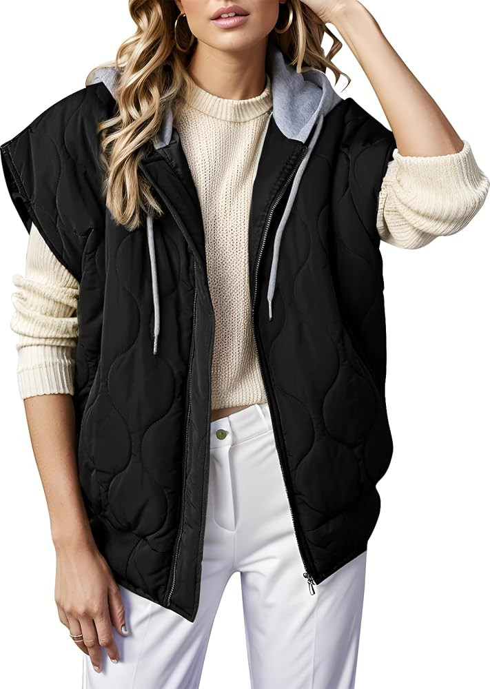 Women's Puffer Vests Sleeveless Lightweight Zip Padded Gilet Jacket Hooded Vest Outerwear | Amazon (US)