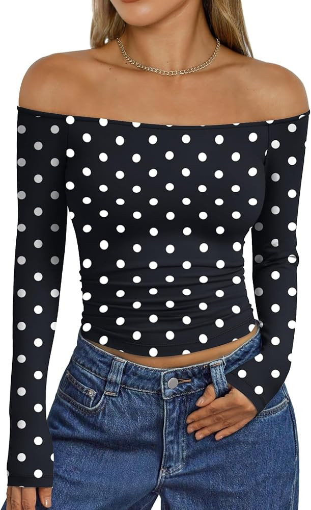 Trendy Queen Womens Long Sleeve Off The Shoulder Tops Going Out Cute Basic Y2K Fall Fashion 2026 ... | Amazon (US)